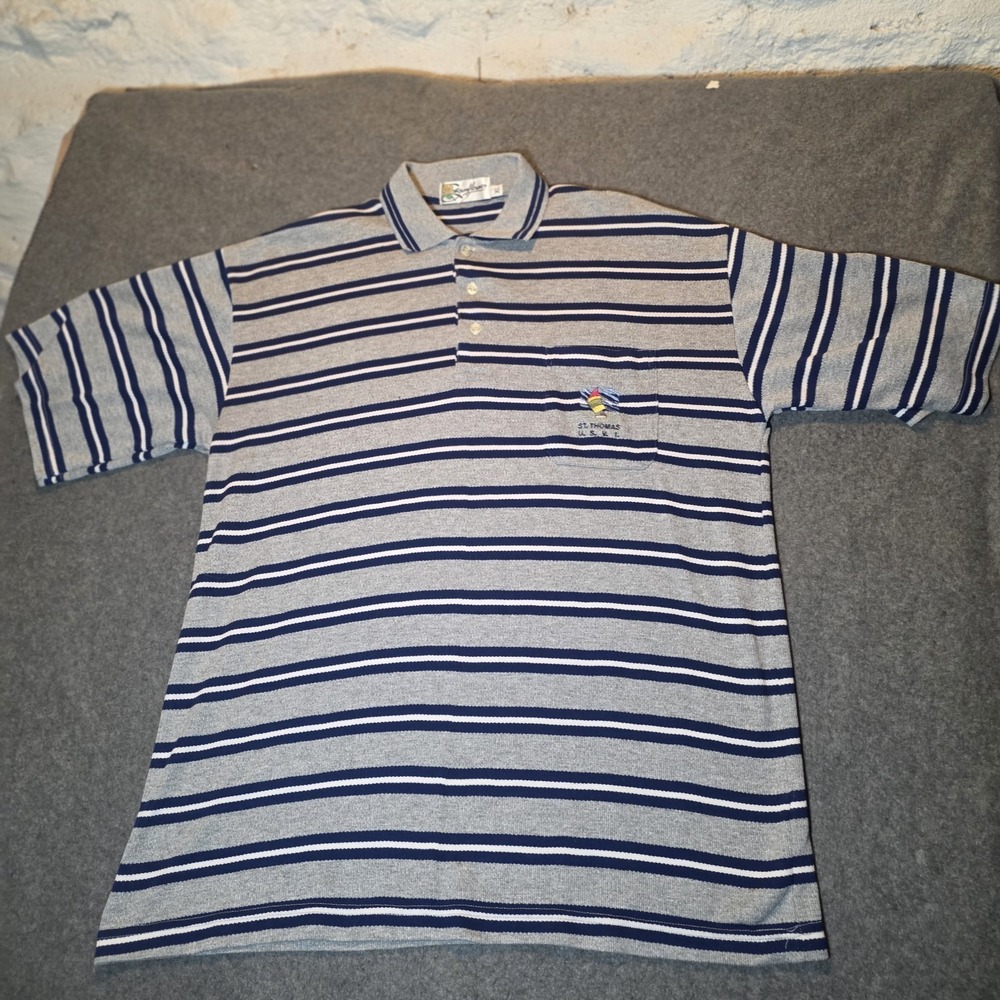 Sunflower Gray Blue White Button Up Polo Mens Xl 239